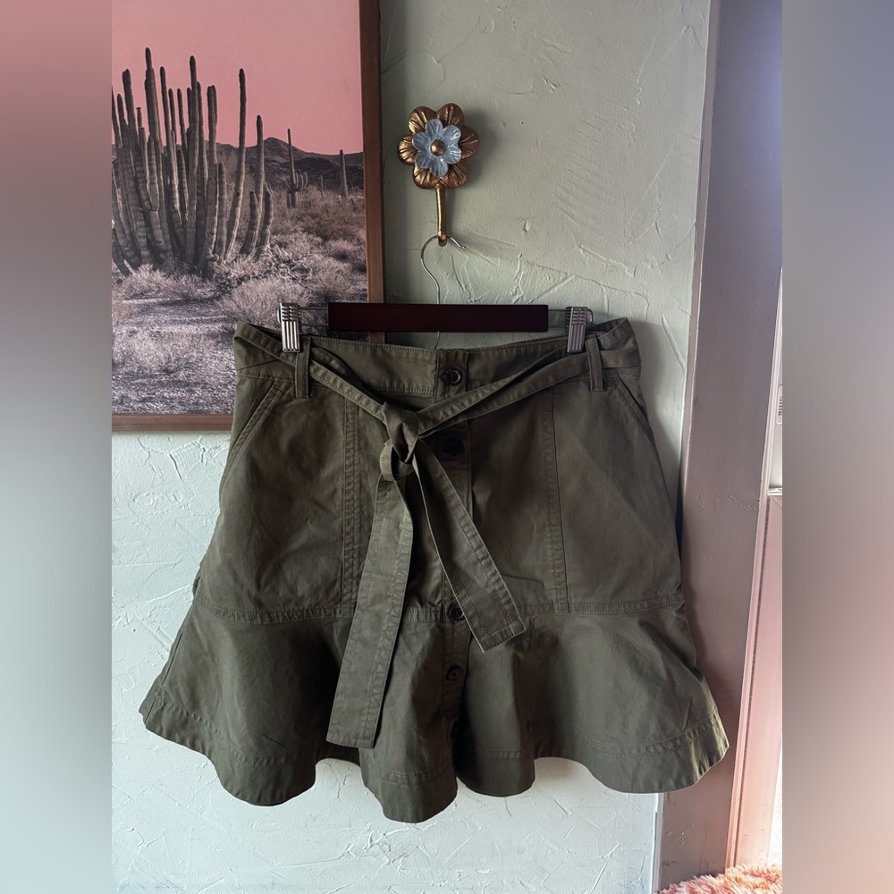 JCrew Army Green Button-Down Skirt with Front Tie, NWT, Size 14